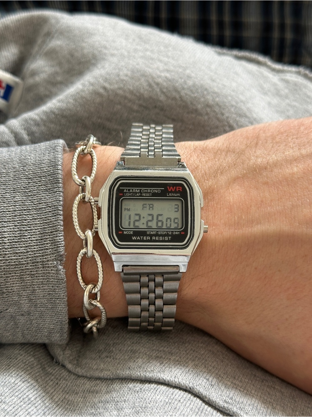 Stainless Steel Digital Alarm Chrono Watch - Silver